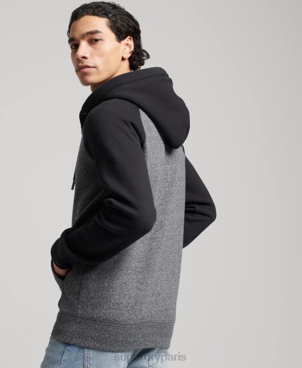 Superdry Hommes sweat à capuche baseball zippé en coton biologique avec logo vintage D64Z666 vêtements gris foncé
