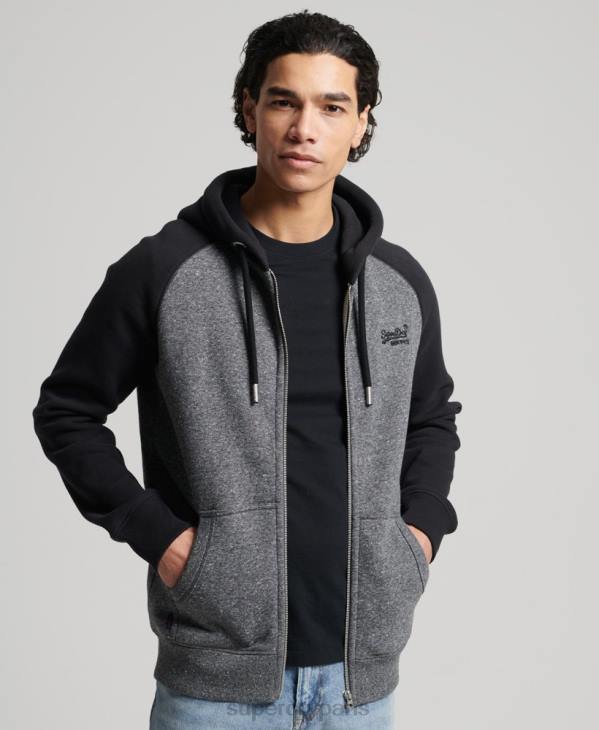 Superdry Hommes sweat à capuche baseball zippé en coton biologique avec logo vintage D64Z666 vêtements gris foncé