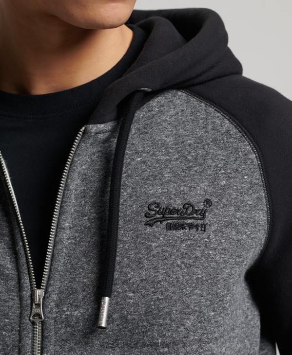 Superdry Hommes sweat à capuche baseball zippé en coton biologique avec logo vintage D64Z666 vêtements gris foncé