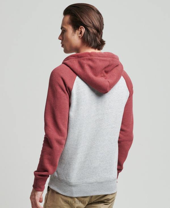 Superdry Hommes sweat à capuche baseball zippé en coton biologique avec logo vintage D64Z674 vêtements gris clair