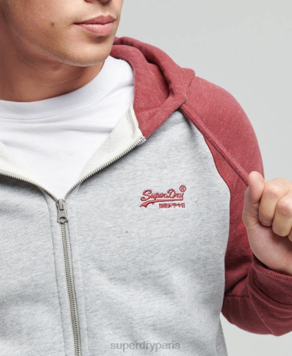 Superdry Hommes sweat à capuche baseball zippé en coton biologique avec logo vintage D64Z674 vêtements gris clair