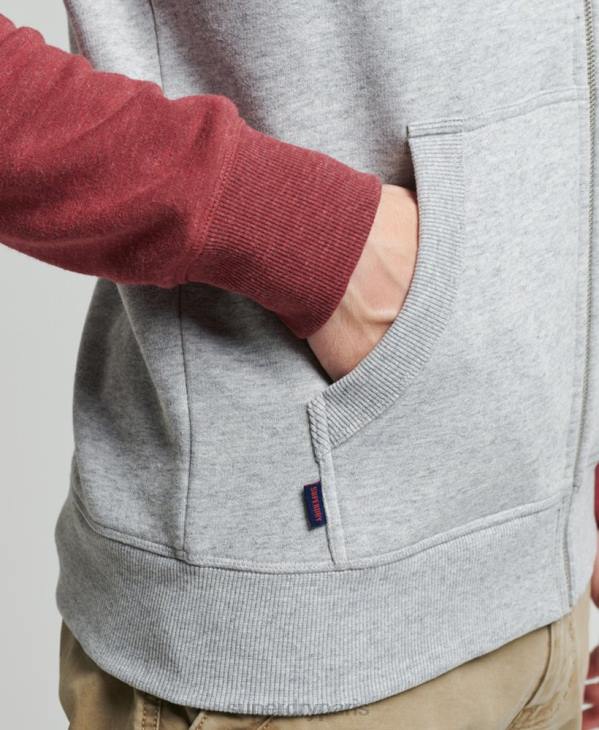 Superdry Hommes sweat à capuche baseball zippé en coton biologique avec logo vintage D64Z674 vêtements gris clair