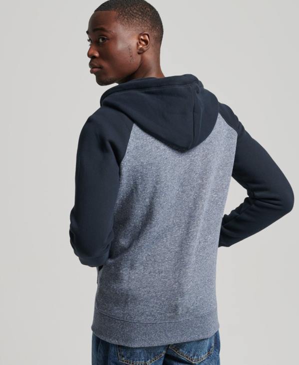Superdry Hommes sweat à capuche baseball zippé en coton biologique avec logo vintage D64Z709 vêtements bleu
