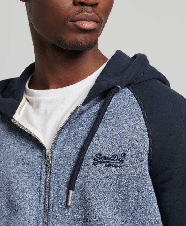 Superdry Hommes sweat à capuche baseball zippé en coton biologique avec logo vintage D64Z709 vêtements bleu