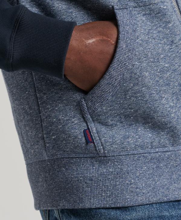 Superdry Hommes sweat à capuche baseball zippé en coton biologique avec logo vintage D64Z709 vêtements bleu