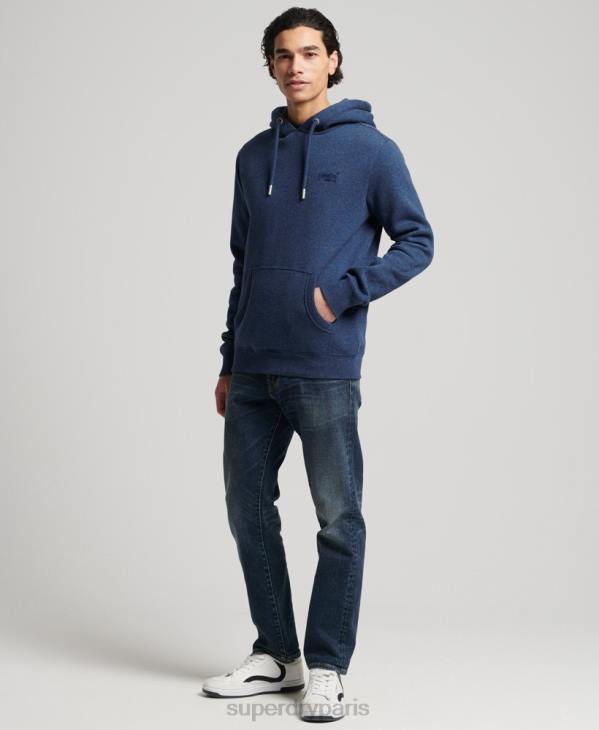 Superdry Hommes sweat à capuche brodé logo vintage en coton bio D64Z5017 vêtements bleu