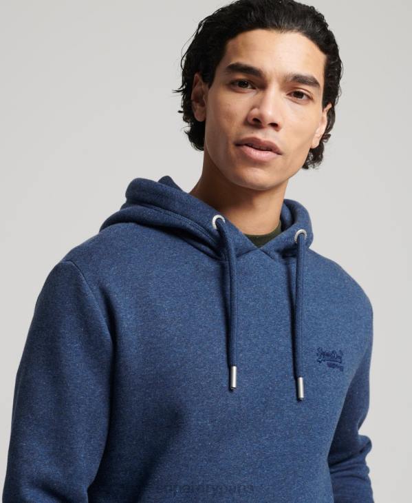Superdry Hommes sweat à capuche brodé logo vintage en coton bio D64Z5017 vêtements bleu
