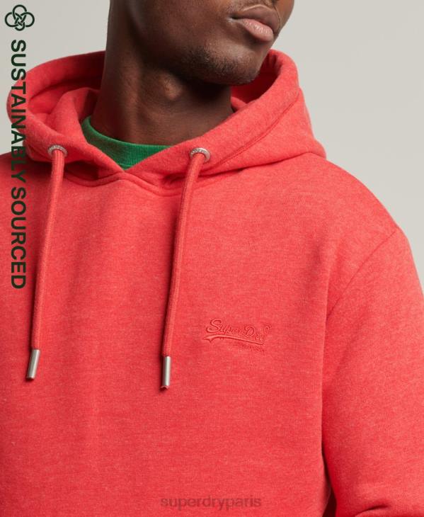 Superdry Hommes sweat à capuche brodé logo vintage en coton bio D64Z5070 vêtements rouge