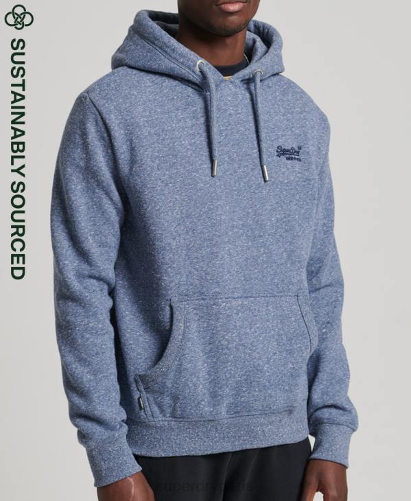 Superdry Hommes sweat à capuche brodé logo vintage en coton bio D64Z5106 vêtements bleu