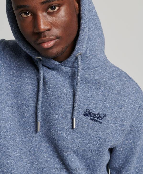 Superdry Hommes sweat à capuche brodé logo vintage en coton bio D64Z5106 vêtements bleu