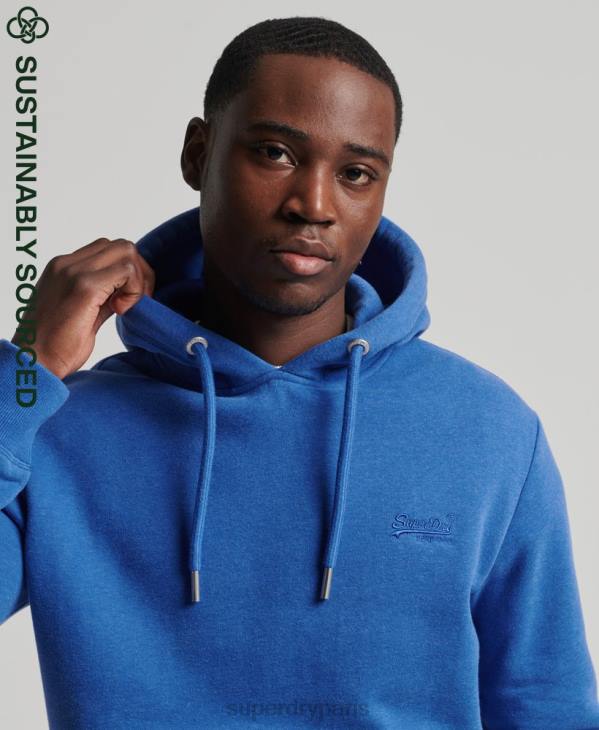 Superdry Hommes sweat à capuche brodé logo vintage en coton bio D64Z5152 vêtements bleu