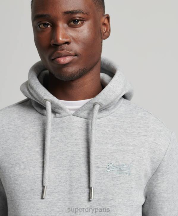 Superdry Hommes sweat à capuche brodé logo vintage en coton bio D64Z644 vêtements gris