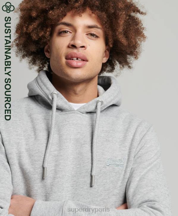 Superdry Hommes sweat à capuche brodé logo vintage en coton bio D64Z645 vêtements gris