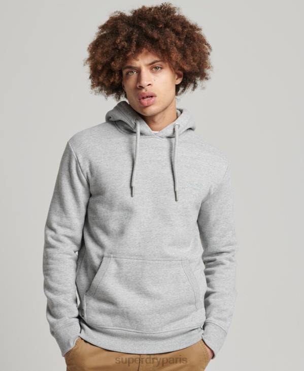 Superdry Hommes sweat à capuche brodé logo vintage en coton bio D64Z645 vêtements gris