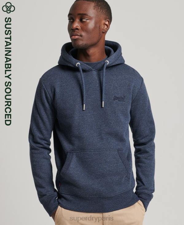 Superdry Hommes sweat à capuche brodé logo vintage en coton bio D64Z713 vêtements marine
