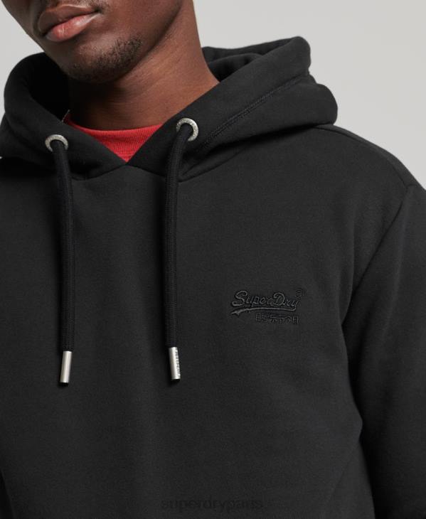 Superdry Hommes sweat à capuche brodé logo vintage en coton bio D64Z716 vêtements noir