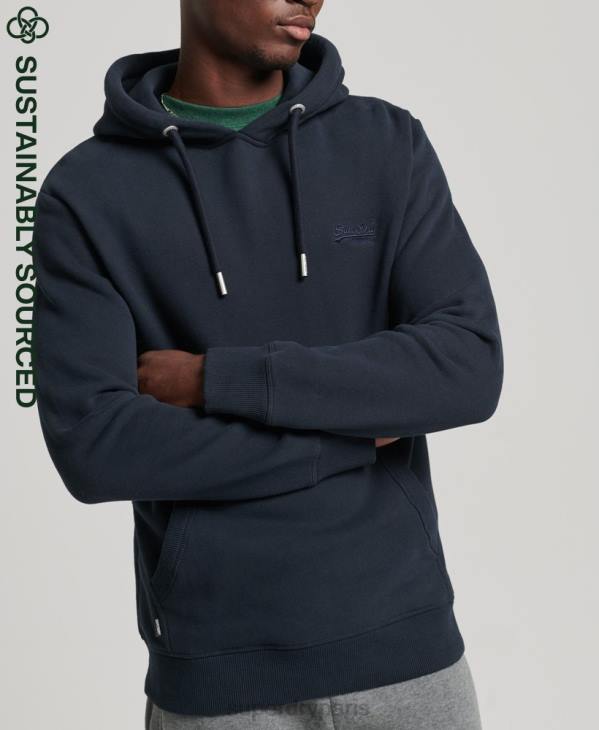 Superdry Hommes sweat à capuche brodé logo vintage en coton bio D64Z721 vêtements marine