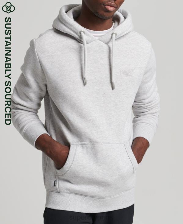 Superdry Hommes sweat à capuche brodé logo vintage en coton bio D64Z722 vêtements gris clair