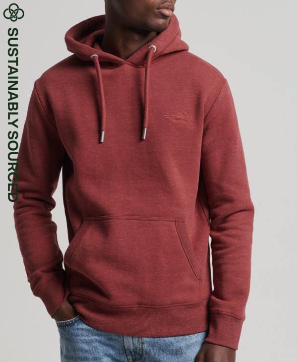 Superdry Hommes sweat à capuche brodé logo vintage en coton bio D64Z743 vêtements rouge