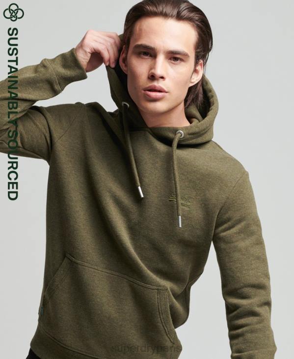 Superdry Hommes sweat à capuche brodé logo vintage en coton bio D64Z768 vêtements kaki