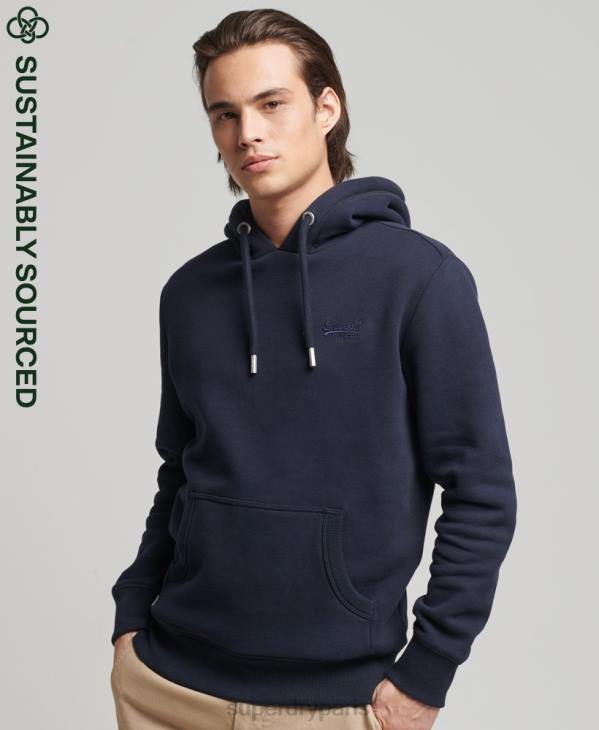 Superdry Hommes sweat à capuche brodé logo vintage en coton bio D64Z856 vêtements marine