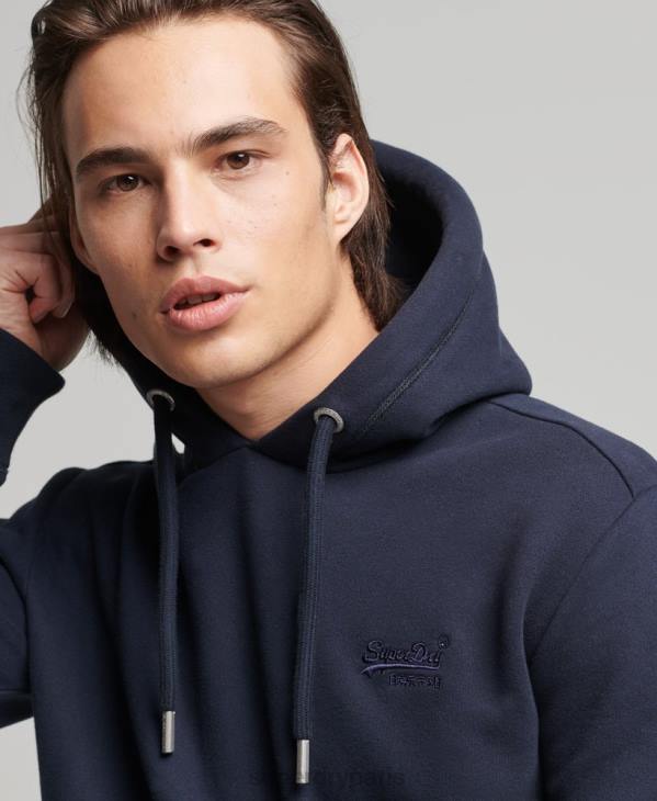 Superdry Hommes sweat à capuche brodé logo vintage en coton bio D64Z856 vêtements marine