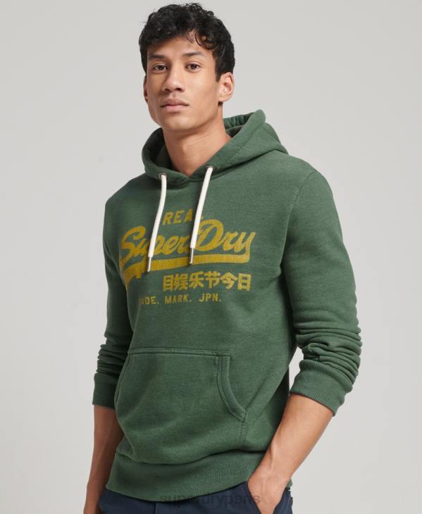 Superdry Hommes sweat à capuche chiné à logo vintage D64Z484 vêtements vert