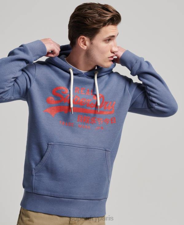 Superdry Hommes sweat à capuche chiné à logo vintage D64Z500 vêtements bleu