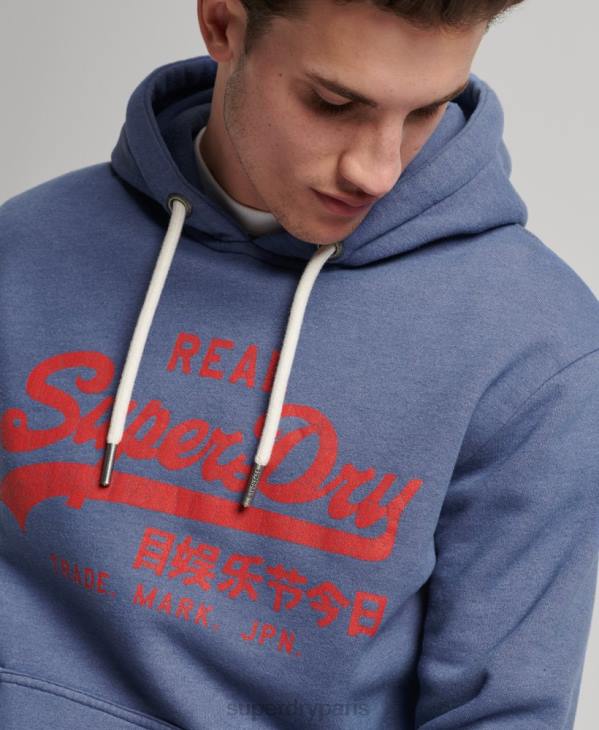 Superdry Hommes sweat à capuche chiné à logo vintage D64Z500 vêtements bleu