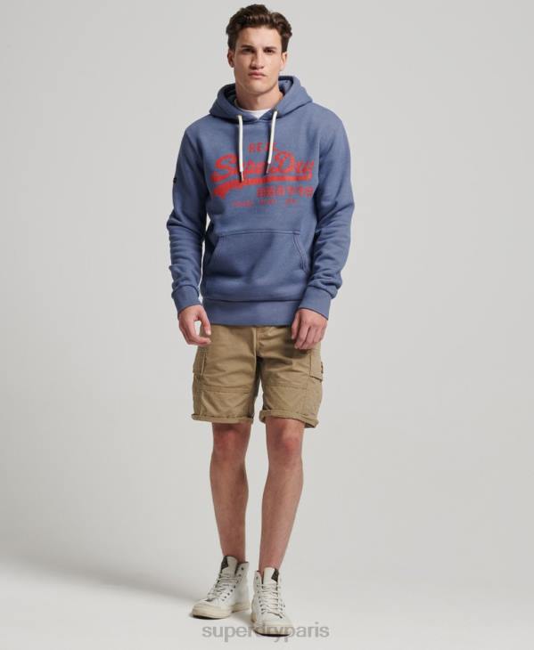 Superdry Hommes sweat à capuche chiné à logo vintage D64Z500 vêtements bleu
