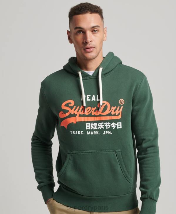 Superdry Hommes sweat à capuche classique américain à logo vintage D64Z808 vêtements vert