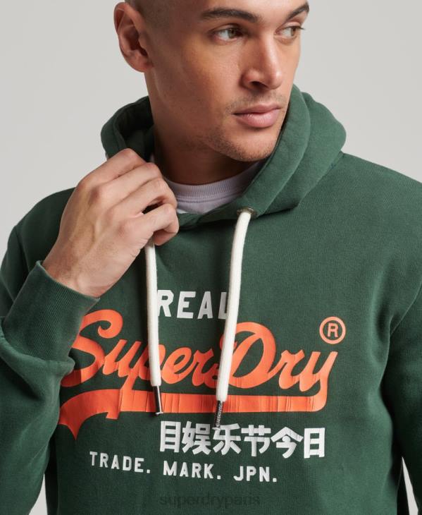 Superdry Hommes sweat à capuche classique américain à logo vintage D64Z808 vêtements vert