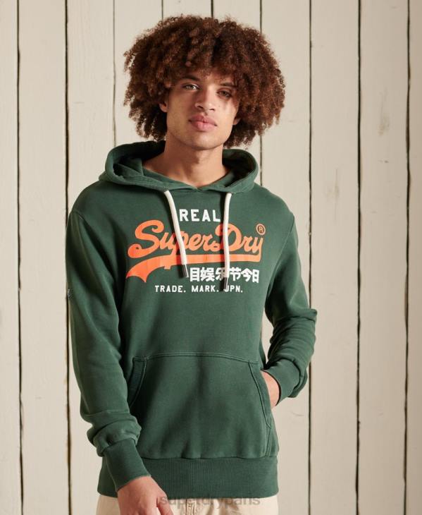 Superdry Hommes sweat à capuche classique américain non brossé avec logo vintage D64Z893 vêtements vert