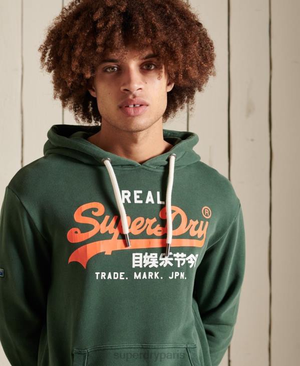 Superdry Hommes sweat à capuche classique américain non brossé avec logo vintage D64Z893 vêtements vert