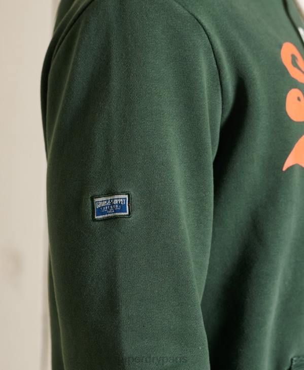 Superdry Hommes sweat à capuche classique américain non brossé avec logo vintage D64Z893 vêtements vert