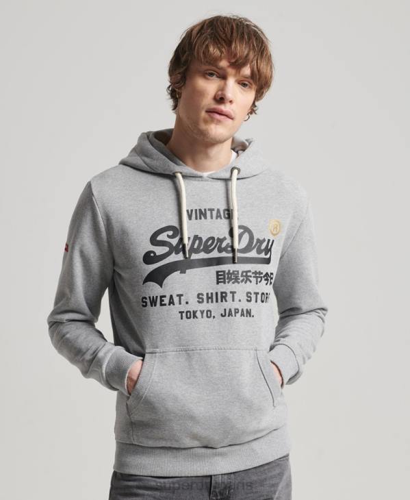 Superdry Hommes sweat à capuche classique à logo vintage D64Z502 vêtements gris