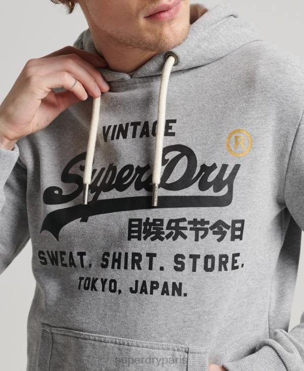 Superdry Hommes sweat à capuche classique à logo vintage D64Z502 vêtements gris