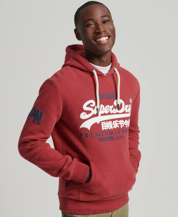 Superdry Hommes sweat à capuche classique à logo vintage D64Z5156 vêtements rouge