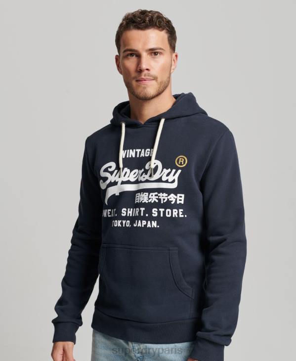 Superdry Hommes sweat à capuche classique à logo vintage D64Z584 vêtements marine