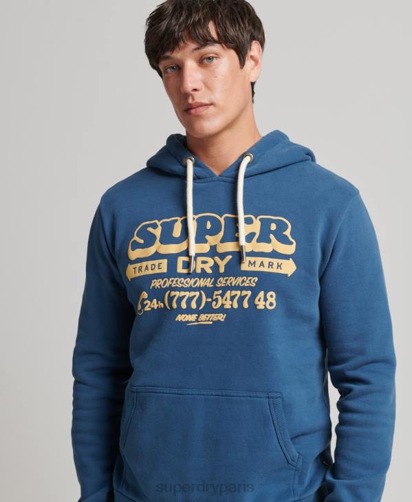 Superdry Hommes sweat à capuche écrivain D64Z5107 vêtements bleu