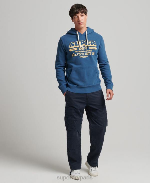 Superdry Hommes sweat à capuche écrivain D64Z5107 vêtements bleu
