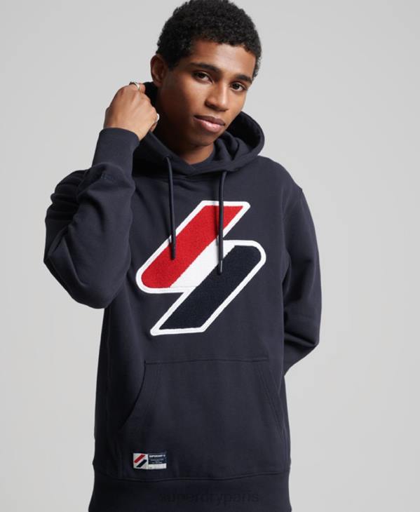 Superdry Hommes sweat à capuche en chenille à logo code D64Z5216 vêtements marine