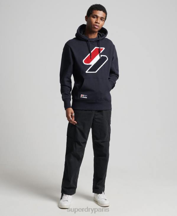 Superdry Hommes sweat à capuche en chenille à logo code D64Z5216 vêtements marine