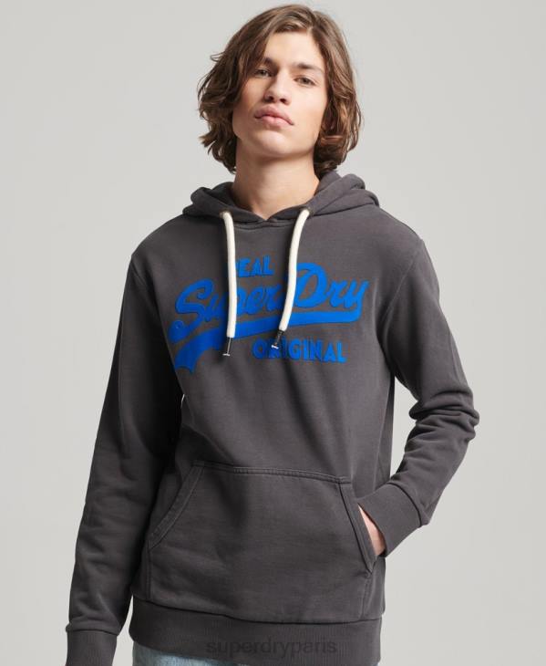 Superdry Hommes sweat à capuche fluo à logo vintage D64Z544 vêtements gris foncé