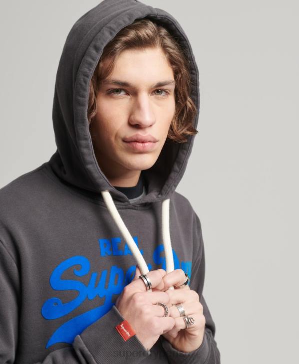 Superdry Hommes sweat à capuche fluo à logo vintage D64Z544 vêtements gris foncé