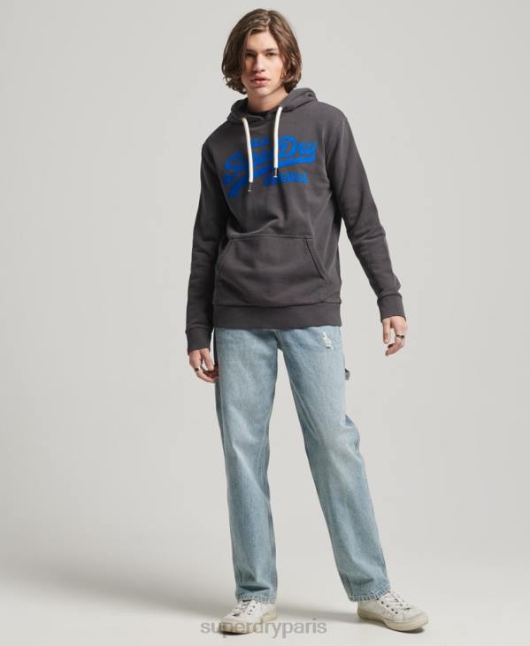 Superdry Hommes sweat à capuche fluo à logo vintage D64Z544 vêtements gris foncé
