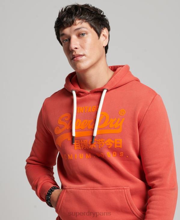 Superdry Hommes sweat à capuche fluo à logo vintage D64Z569 vêtements rouge