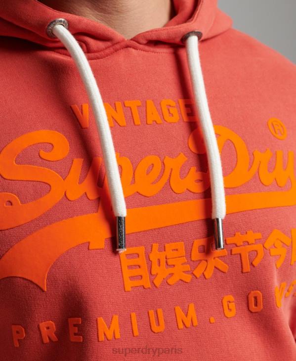 Superdry Hommes sweat à capuche fluo à logo vintage D64Z569 vêtements rouge