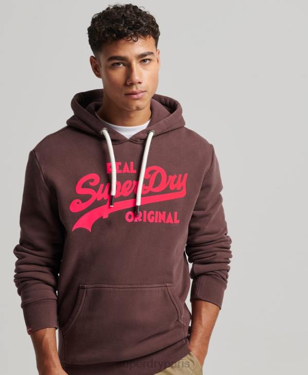 Superdry Hommes sweat à capuche fluo à logo vintage D64Z588 vêtements brun