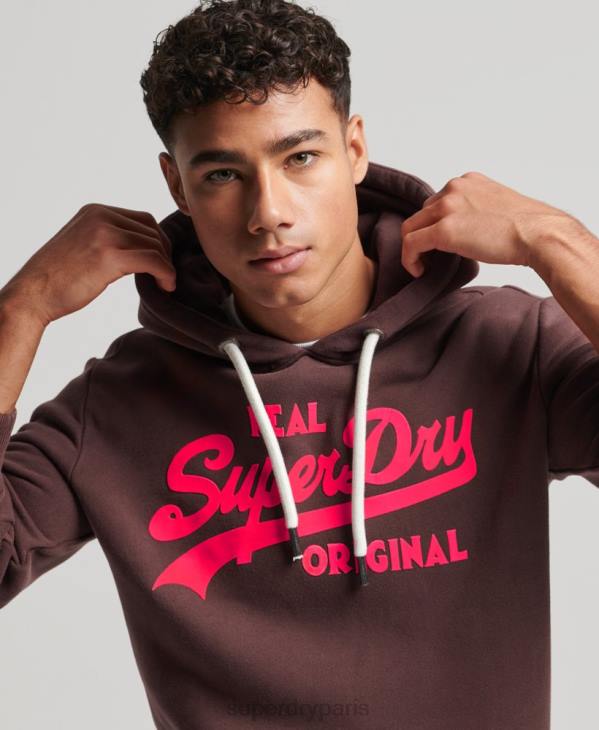 Superdry Hommes sweat à capuche fluo à logo vintage D64Z588 vêtements brun